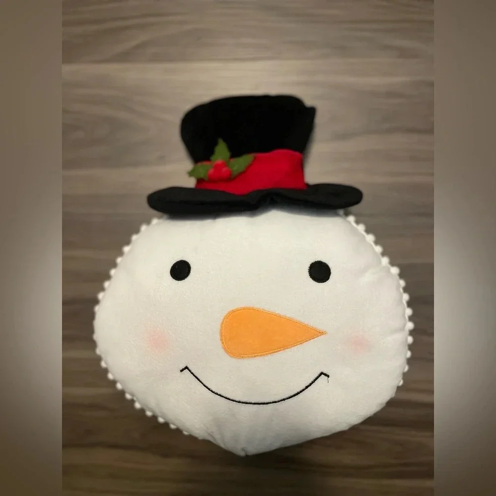 Holiday Time 14inch Snowman Shaped Decorative Pillow, White and Black